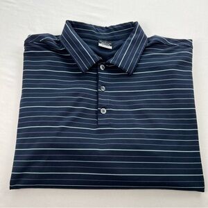 Nike Blue Striped Performance Golf Polo Dri-Fit UV Long Sleeve Mens L